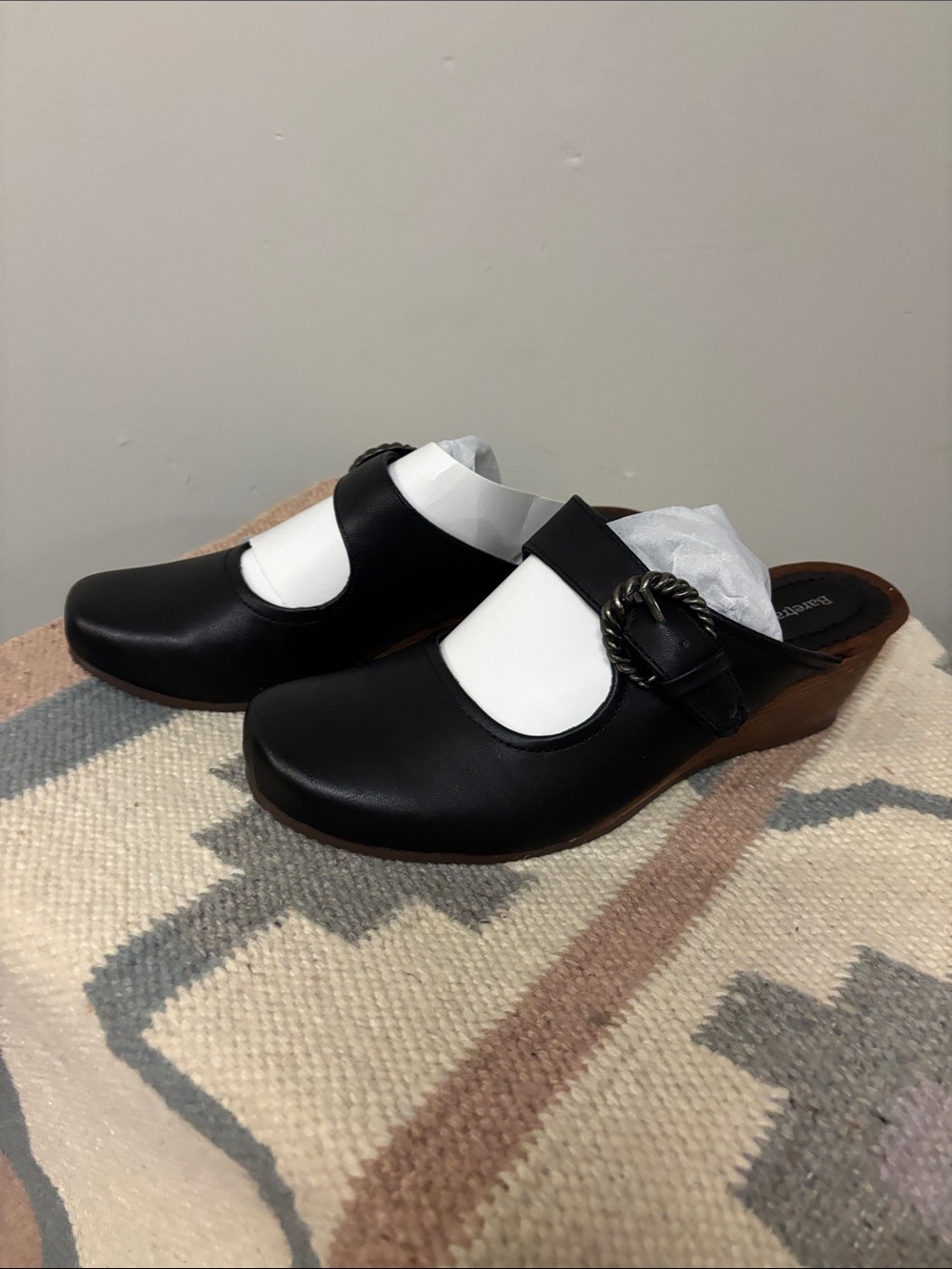 BareTraps Black Slip-On Clog Mules with Buckle Accent